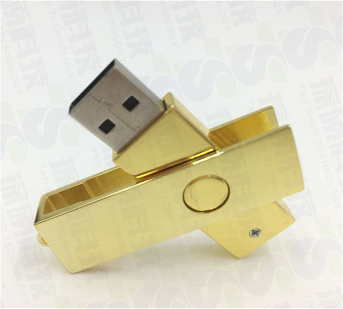 全金屬直角鋼殼U盤禮品 高檔金色旋轉(zhuǎn)優(yōu)盤定制廠家   直角鋼殼U盤制作工廠