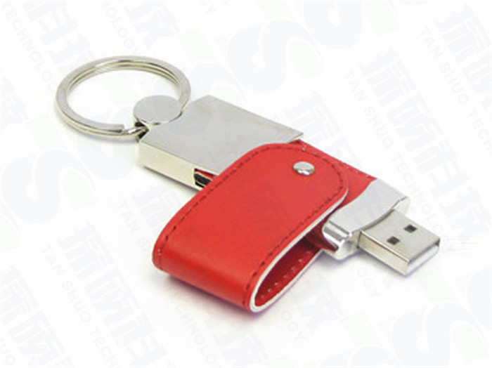 新款金屬旋轉(zhuǎn)皮套U盤  高檔商務(wù)皮革禮品U盤工廠  皮套禮品U盤制作廠家