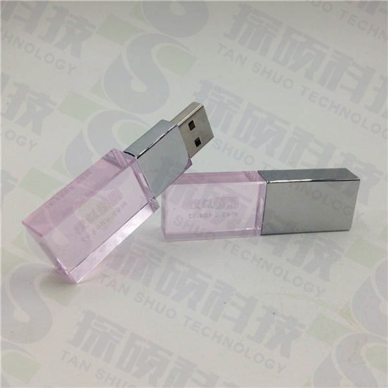 粉色水晶U盤,新款發光U盤定制,搜狐視頻禮品U盤,透明U盤定做廠家